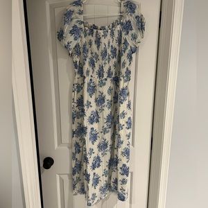 Loft blue floral midi dress size XL